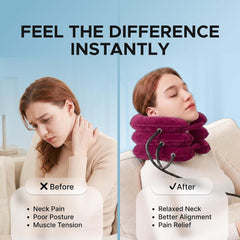 Inflatable Neck Stretcher for Neck Pain Relief, Cervical Traction Device with Hand Pump, 3-Layer Adjustable Neck Decompression Collar for Pinched Nerve, Stiff Neck & Tech Neck Support | Breathable Material