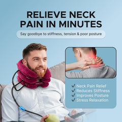 Inflatable Neck Stretcher for Neck Pain Relief, Cervical Traction Device with Hand Pump, 3-Layer Adjustable Neck Decompression Collar for Pinched Nerve, Stiff Neck & Tech Neck Support | Breathable Material