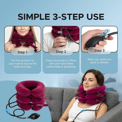 Inflatable Neck Stretcher for Neck Pain Relief, Cervical Traction Device with Hand Pump, 3-Layer Adjustable Neck Decompression Collar for Pinched Nerve, Stiff Neck & Tech Neck Support | Breathable Material