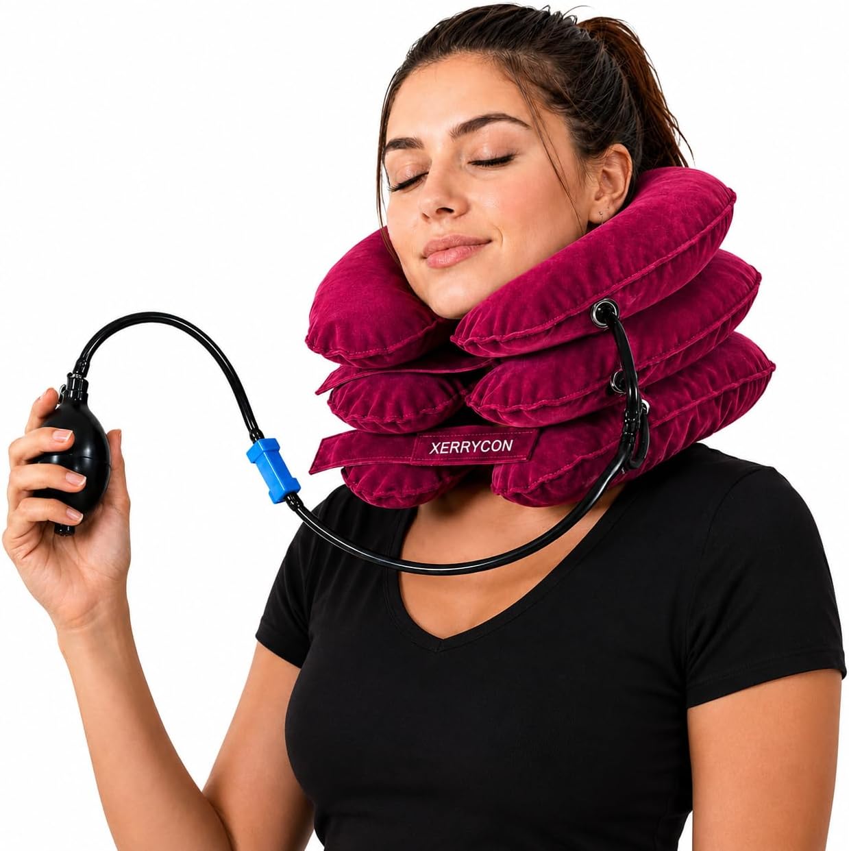 Inflatable Neck Stretcher for Neck Pain Relief, Cervical Traction Device with Hand Pump, 3-Layer Adjustable Neck Decompression Collar for Pinched Nerve, Stiff Neck & Tech Neck Support | Breathable Material