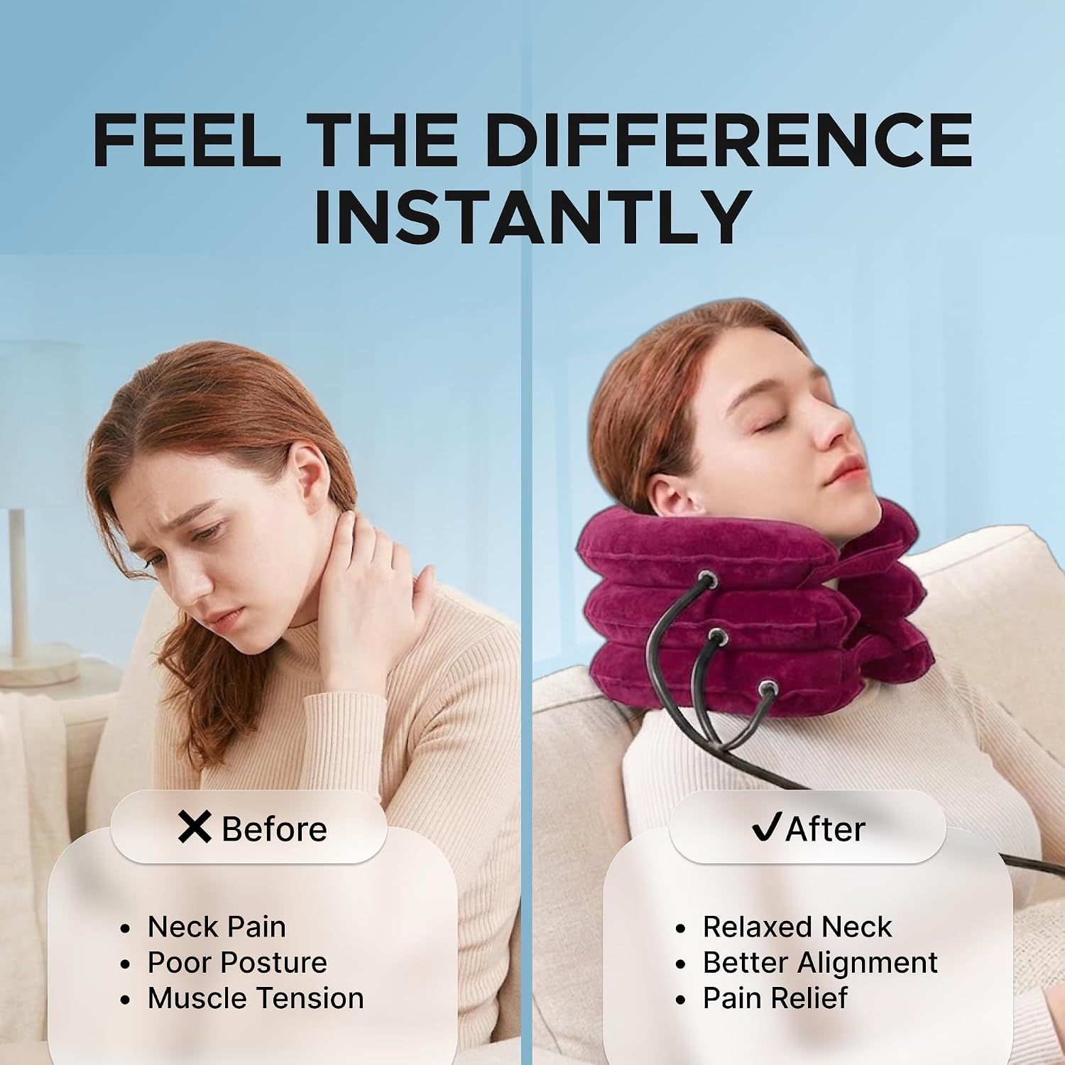 Inflatable Neck Stretcher for Neck Pain Relief, Cervical Traction Device with Hand Pump, 3-Layer Adjustable Neck Decompression Collar for Pinched Nerve, Stiff Neck & Tech Neck Support | Breathable Material