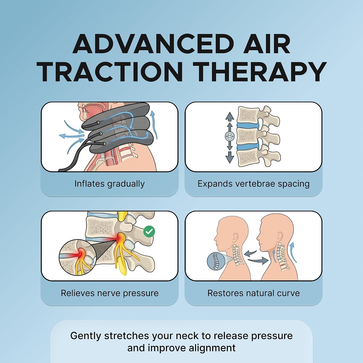 Inflatable Neck Stretcher for Neck Pain Relief, Cervical Traction Device with Hand Pump, 3-Layer Adjustable Neck Decompression Collar for Pinched Nerve, Stiff Neck & Tech Neck Support | Breathable Material