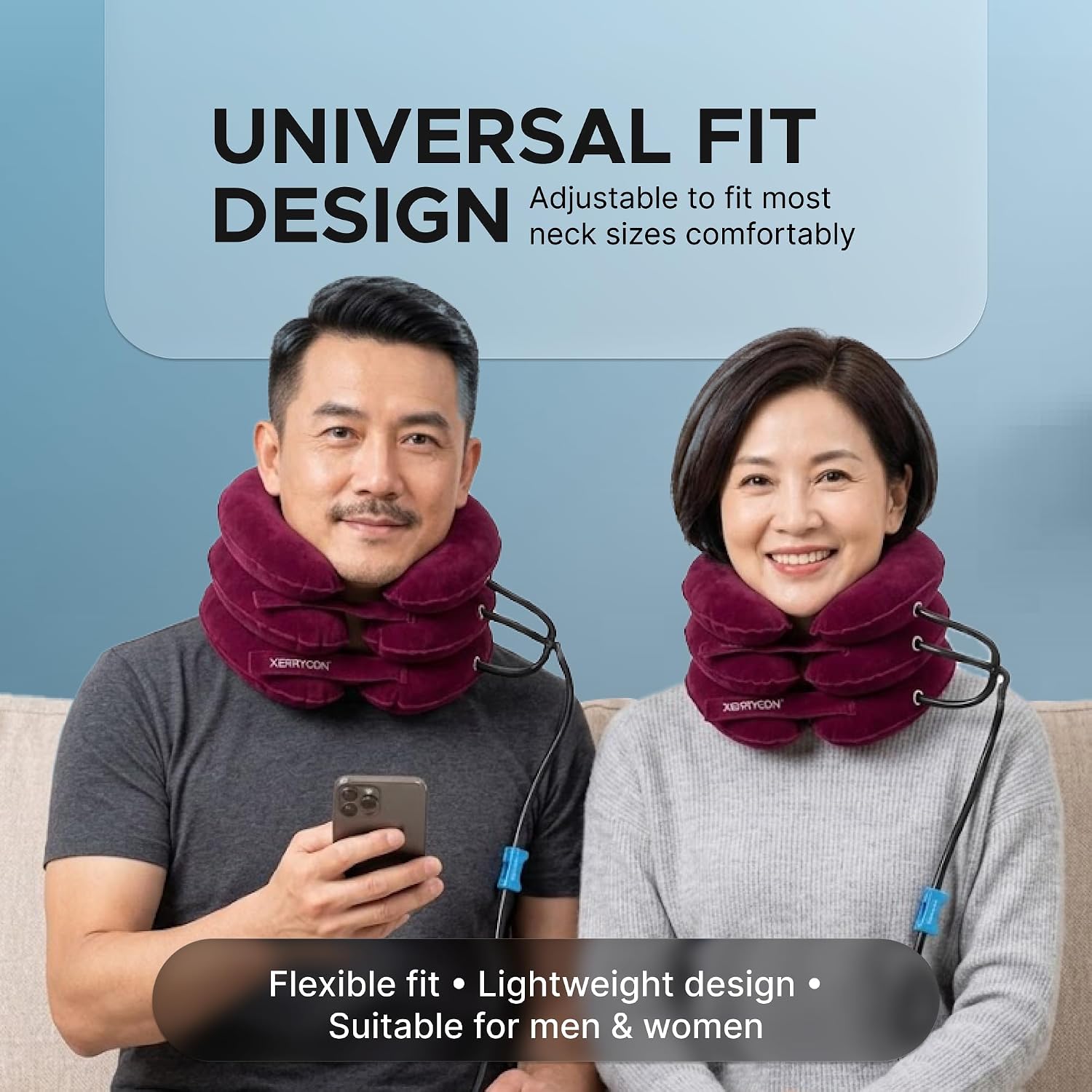 Inflatable Neck Stretcher for Neck Pain Relief, Cervical Traction Device with Hand Pump, 3-Layer Adjustable Neck Decompression Collar for Pinched Nerve, Stiff Neck & Tech Neck Support | Breathable Material